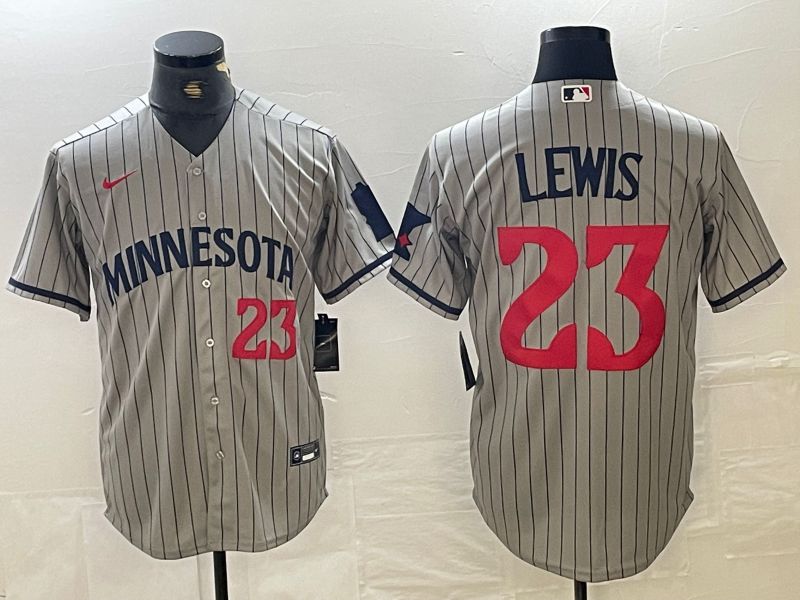 Men Minnesota Twins 23 Lewis Grey Stripe 2024 Nike Game MLB Jersey style 1